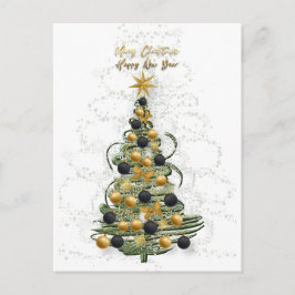 Elegant Gold Christmas tree Holiday postcard Feiertagspostkarte