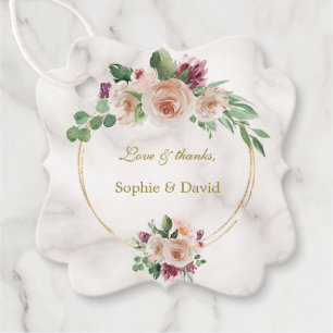 Elegant Gold Classic Blue Floral Wedding Geschenkanhänger