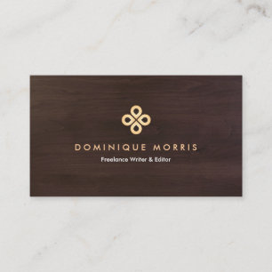 ELEGANT GOLD CLOVER LOGO on DARK BROWN WOODGRAIN Visitenkarte