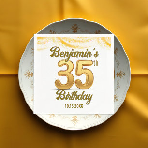 Elegant Gold Confetti 35. Geburtstagsfeier Serviette