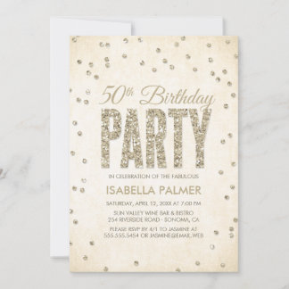 Elegant Gold Confetti 50. Geburtstagsparty Einladung
