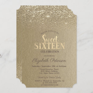 Elegant Gold Confetti Diamonds Kraft Sweet 16 Einladung