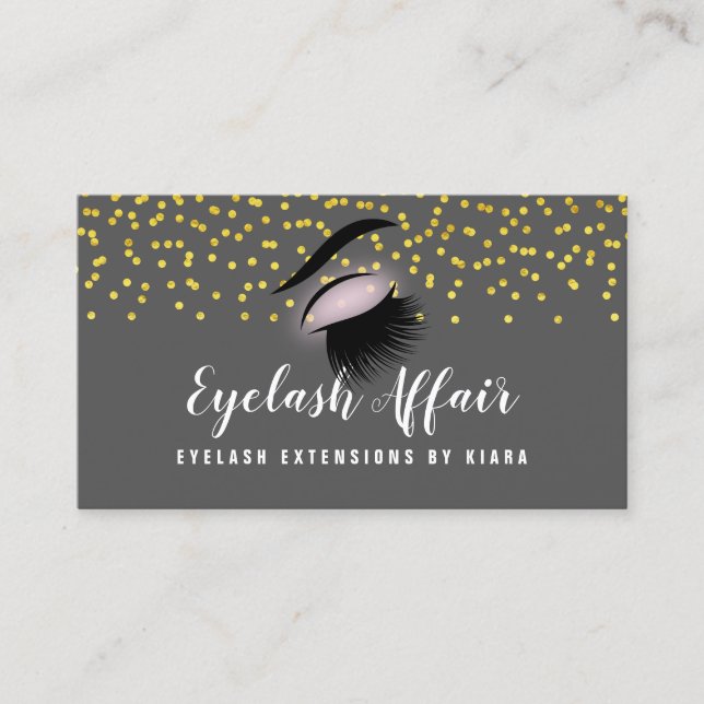 Elegant Gold Confetti Eyelash Extensions Terminkarte (Vorderseite)