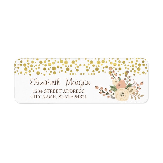 Elegant, Gold Confetti, Flowes AddressLabel (Vorne)