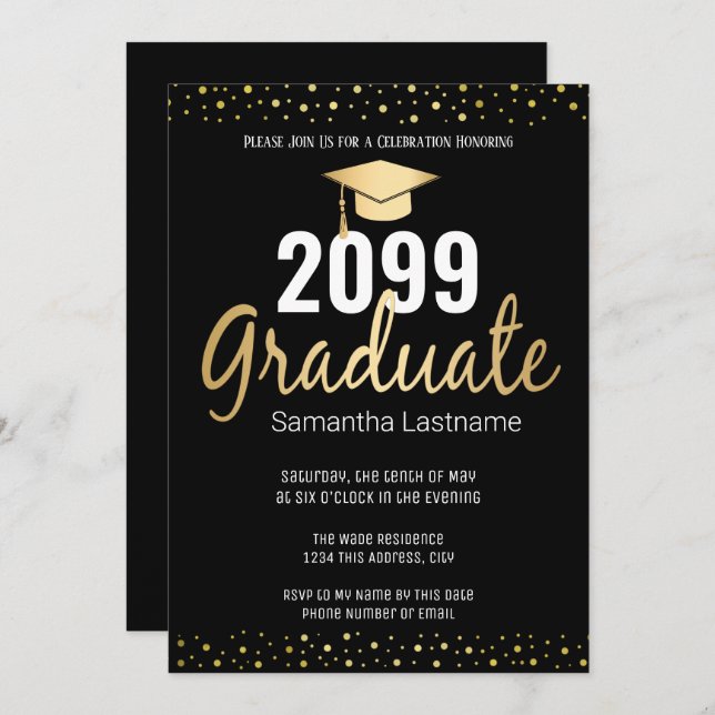 Elegant Gold Confetti Graduate Class of 2022 Einladung (Vorne/Hinten)