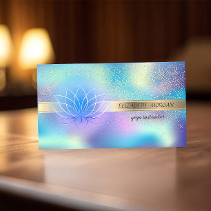 Elegant Gold Confetti, Lotus, Blue Holographic Visitenkarte