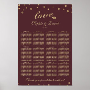 Elegant Gold Confetti Love Burgundy Seating Chart Poster