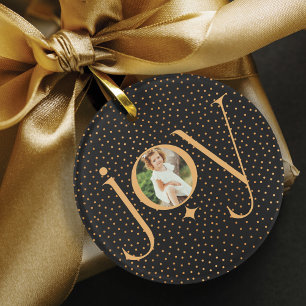 Elegant Gold Confetti Polka Dot Pattern Joy Foto Ornament