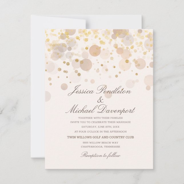 Elegant Gold Confetti Romantische Script Wedding Einladung (Vorderseite)