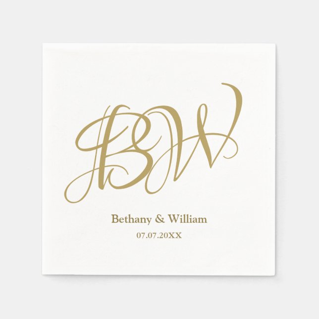 Elegant Gold Couples Monogram Names Initials Napki Serviette (Vorderseite)