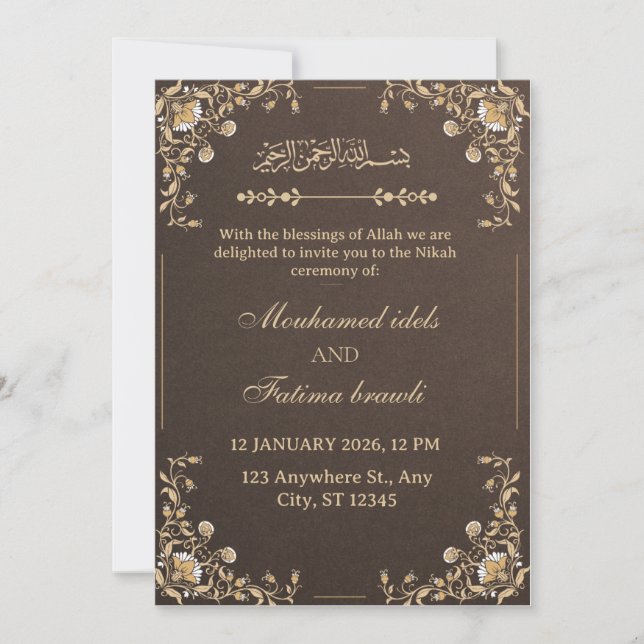 Elegant Gold & Cream Arabic Wedding Invitation Einladung (Vorderseite)