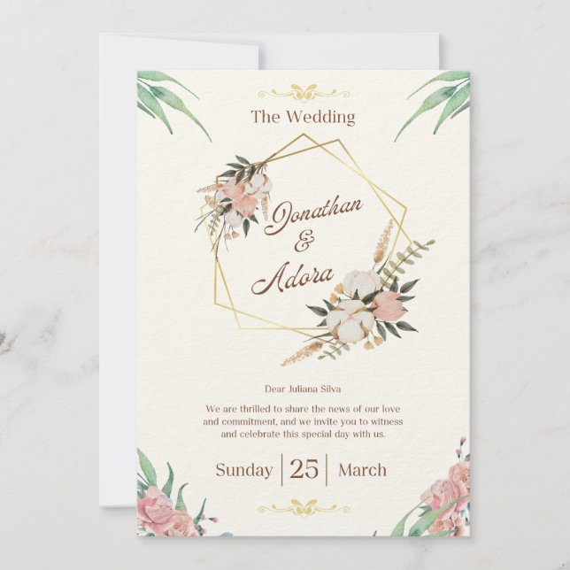 Elegant Gold & Cream Minimalist Wedding Invitation Einladung (Vorderseite)