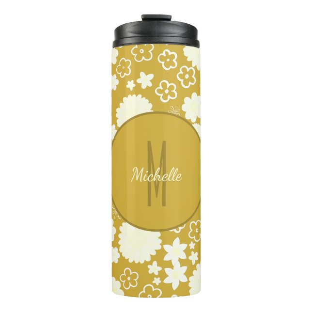 ELEGANT GOLD CREME BLUME MONOGRAM GOLDENE FLÜSSE THERMOSBECHER (Vorderseite)