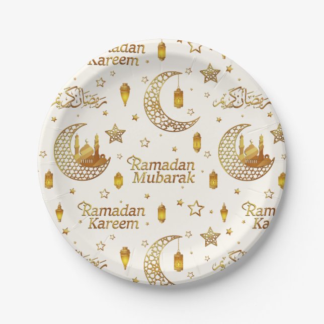 Elegant Gold Crescent Ramadan Iftar Party Pappteller (Vorderseite)