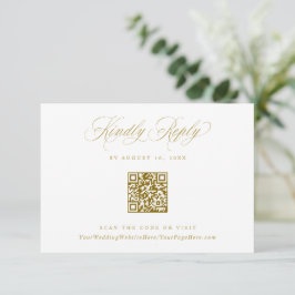 Elegant Gold Crest Logo Wedding QR Code RSVP Karte