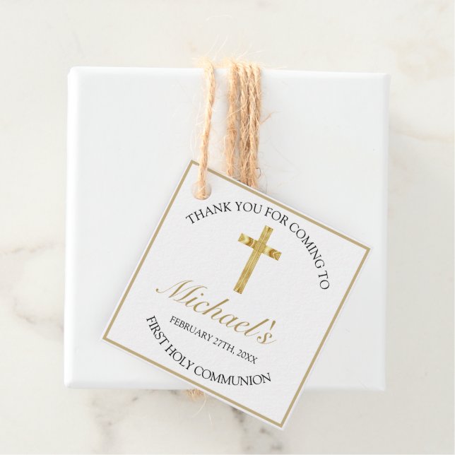 Elegant Gold Cross First Holy Communion White Geschenkanhänger (Beispiel)