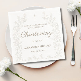 Elegant Gold Cross Floral Christening Baptism Serviette