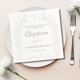 Elegant Gold Cross Floral Christian Baptism Serviette