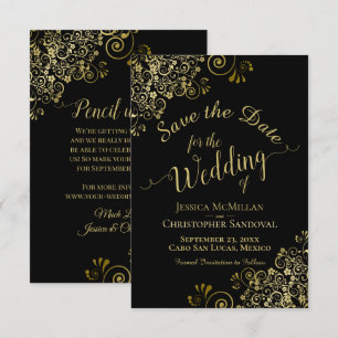 Elegant Gold Curls Filigree auf der Black Wedding Save The Date