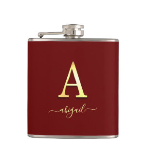 Elegant Gold Custom Monogram A Name Flachmann
