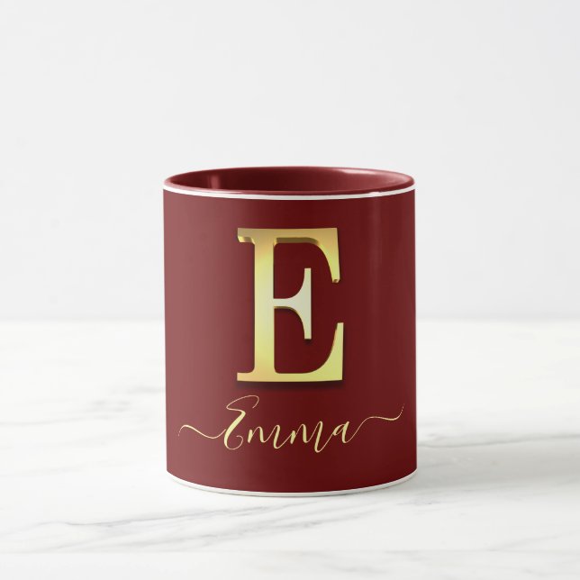 Elegant Gold Custom Monogram E Name Tasse (Zentrum)