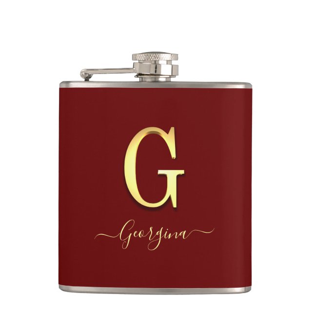 Elegant Gold Custom Monogram G Name Flask Flachmann (Vorderseite)