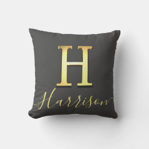 Elegant Gold Custom Monogram H Name Throw Pillow Kissen