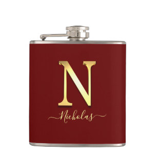 Elegant Gold Custom Monogram N Name Flask Flachmann
