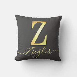 Elegant Gold Custom Monogram Z Name Throw Pillow Kissen