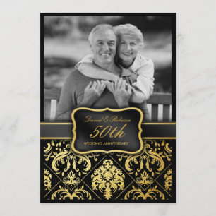 Elegant Gold Damask 50 Jahre Hochzeit Einladung