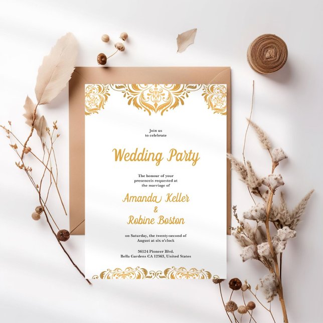 Elegant Gold Damask Einladung (Von Creator hochgeladen)