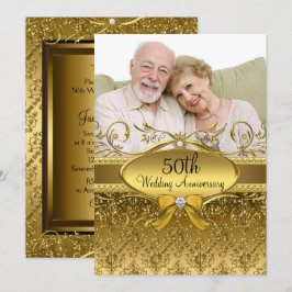 Elegant Gold Damask Foto Einladung zum 50. Jubiläu