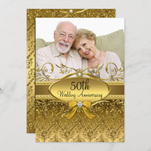 Elegant Gold Damask Foto Einladung zum 50. Jubiläu