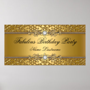 Elegant Gold Damask Geburtstagsbanner Poster