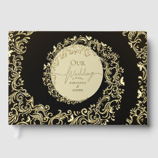 Elegant Gold Damask Hochzeit Gästebuch