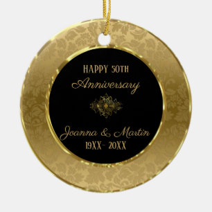 Elegant Gold Damask Keramik Ornament