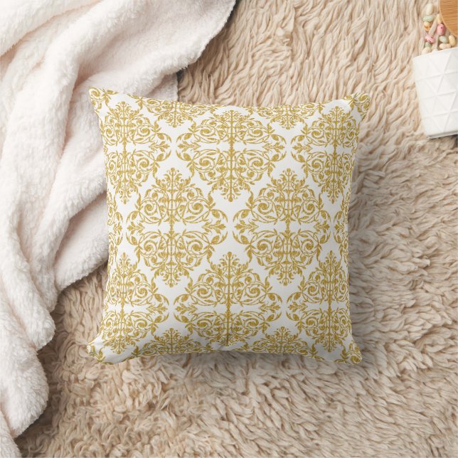Elegant Gold Damask Kissen (Decke)