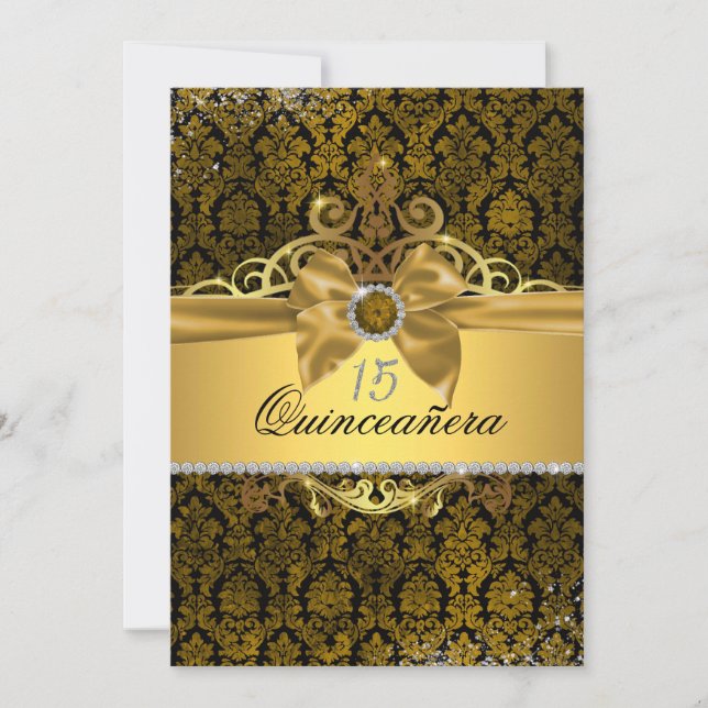 Elegant Gold Damask Quinceanera Einladung (Vorderseite)