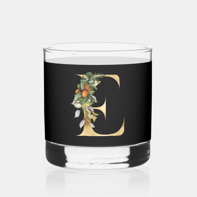 Elegant Gold Decorative Initial E Whiskyglas (Vorderseite)