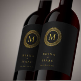 Elegant Gold Deko Wreath Monogram Weinetikett