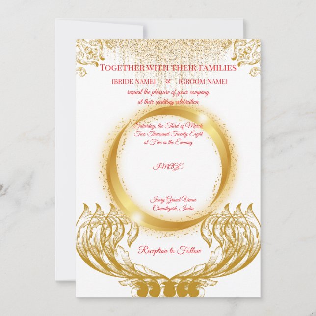 Elegant Gold Design Wedding Invitation on White Einladung (Vorderseite)