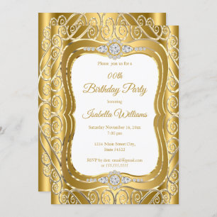 Elegant Gold Diamond Gem swirl Birthday Party Einladung