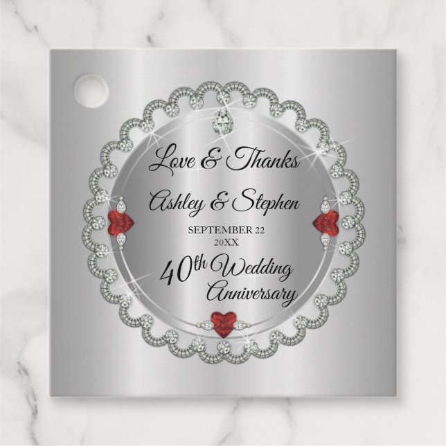 Elegant Gold Diamonds 40. Hochzeitstag Geschenkanhänger (Vorderseite)