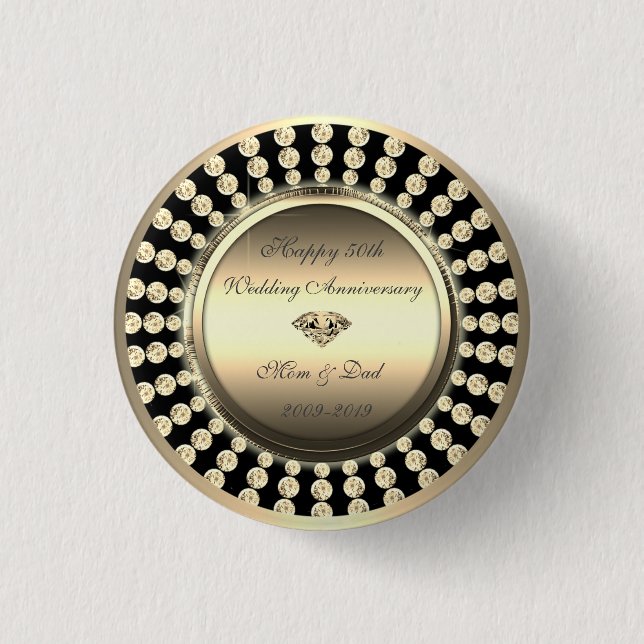 Elegant Gold Diamonds 50. Hochzeitstag Button (Vorderseite)