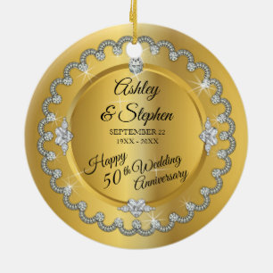 Elegant Gold Diamonds 50. Hochzeitstag Keramik Ornament