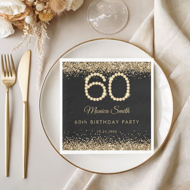 Elegant Gold Diamonds 60th Birthday Party  Serviette (Gold Diamonds 60th Birthday Napkins)