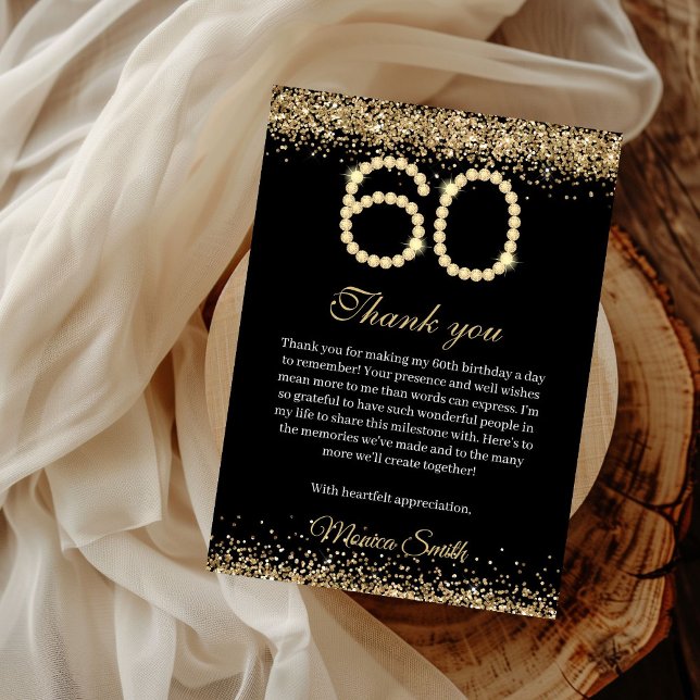 Elegant Gold Diamonds 60th Birthday Thank you Card Dankeskarte (Gold Diamonds 60th Birthday Thank you card)