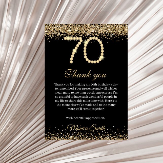 Elegant Gold Diamonds 70th Birthday Thank you Card Dankeskarte (Gold Diamonds 70th Birthday Thank you card)