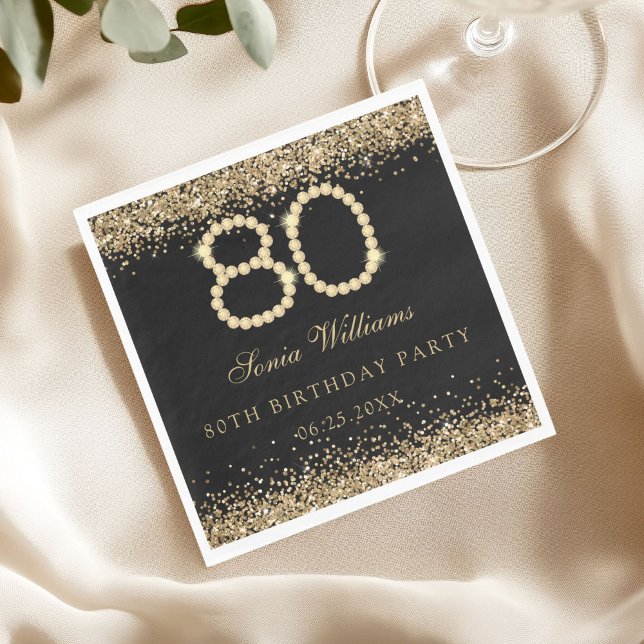 Elegant Gold Diamonds 80th Birthday Party  Serviette (Gold Diamonds 80th Birthday Party Napkin)