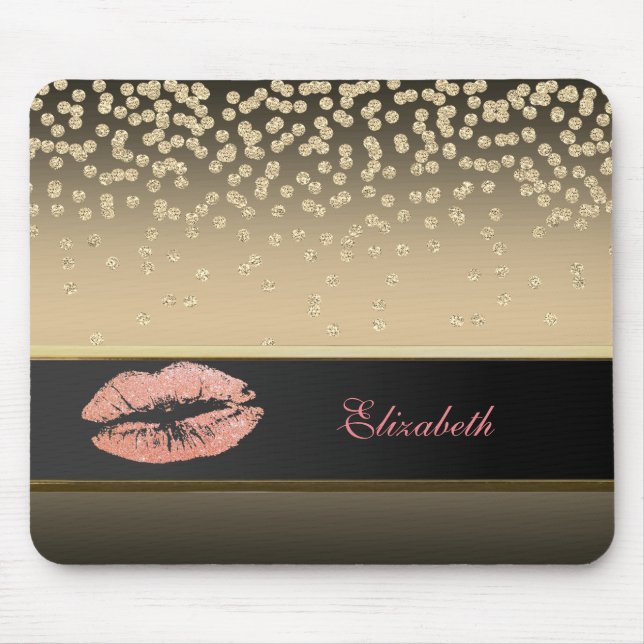 Elegant Gold Diamonds - Glittery Lip Personalisier Mousepad (Vorne)
